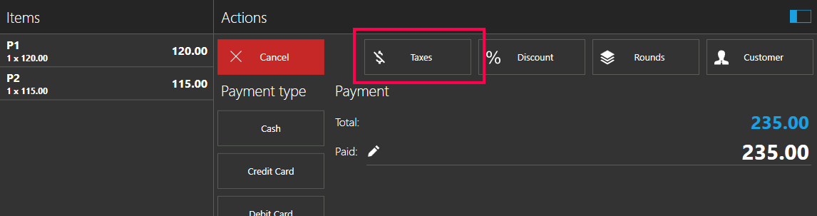 Tax override in payment screen