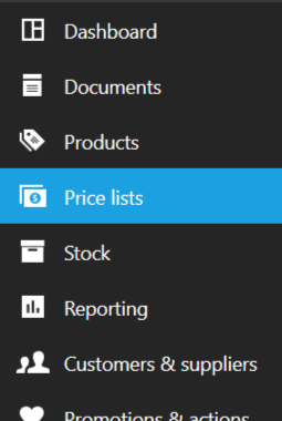 Price lists menu