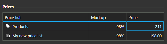 Edit price in grid