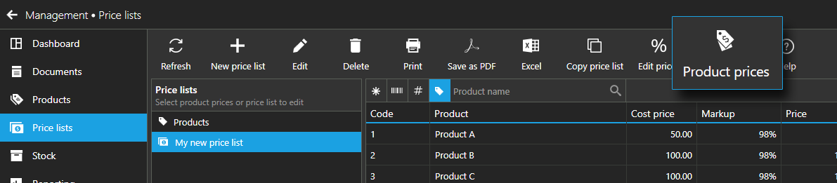 Edit product prices
