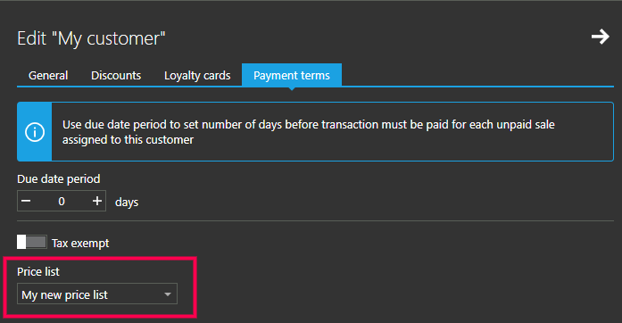 Assign price list to customer
