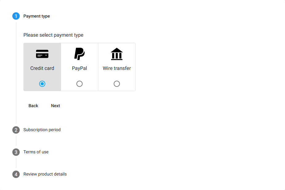 Select payment type credit card