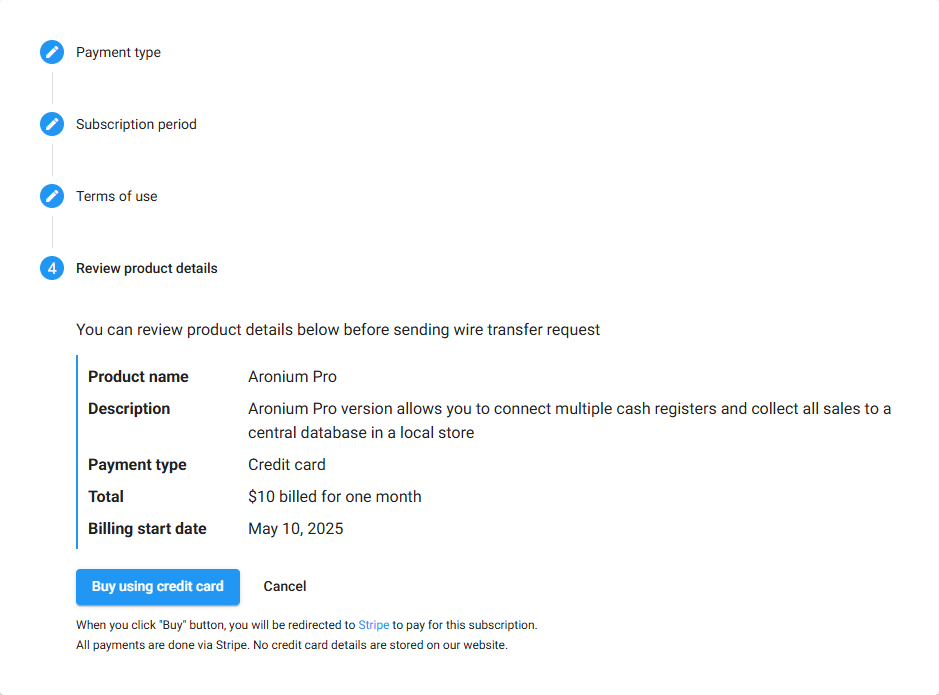 Payment summary