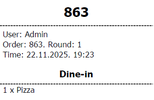 Service type on kitchen ticket