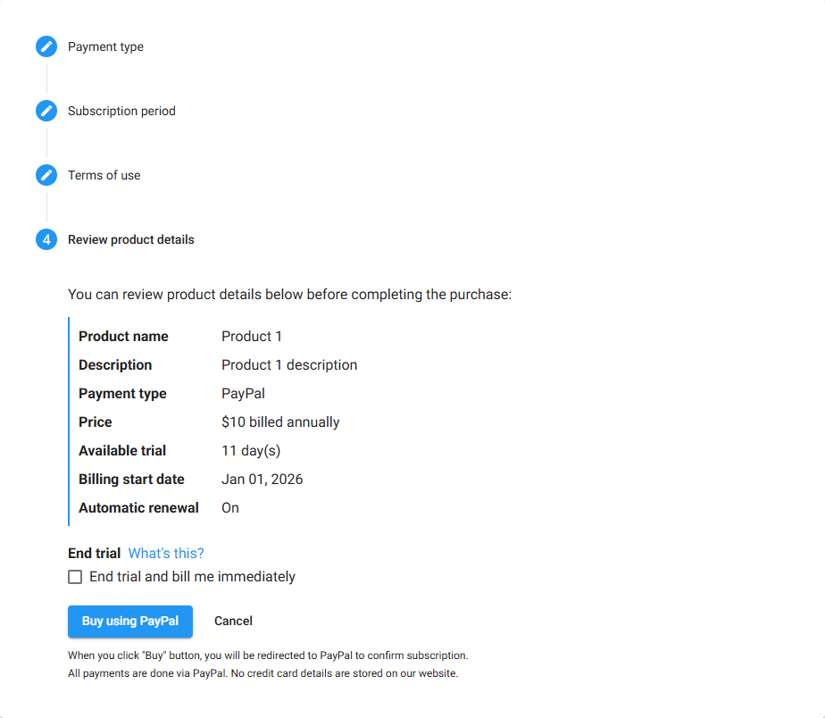 Review payment details