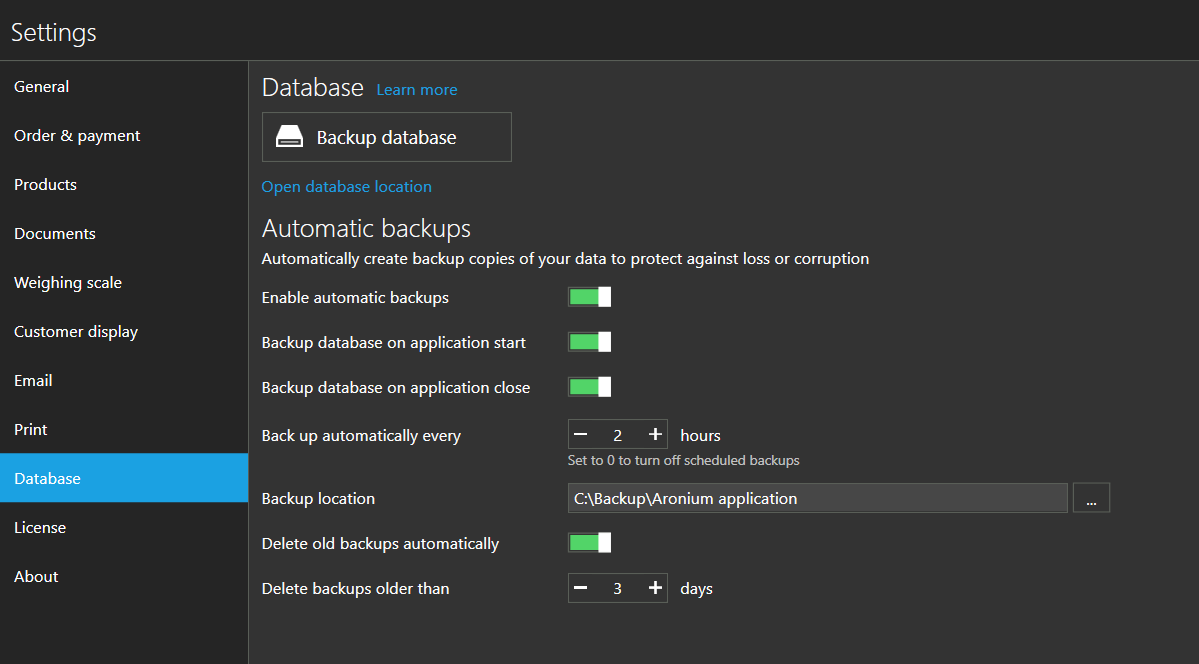 Automatic database backup