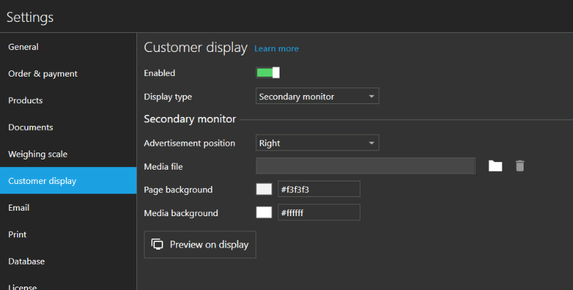 Customer display on secondary monitor