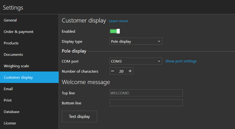 Pole display settings