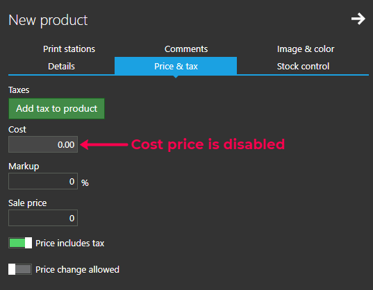 Disabled product cost price